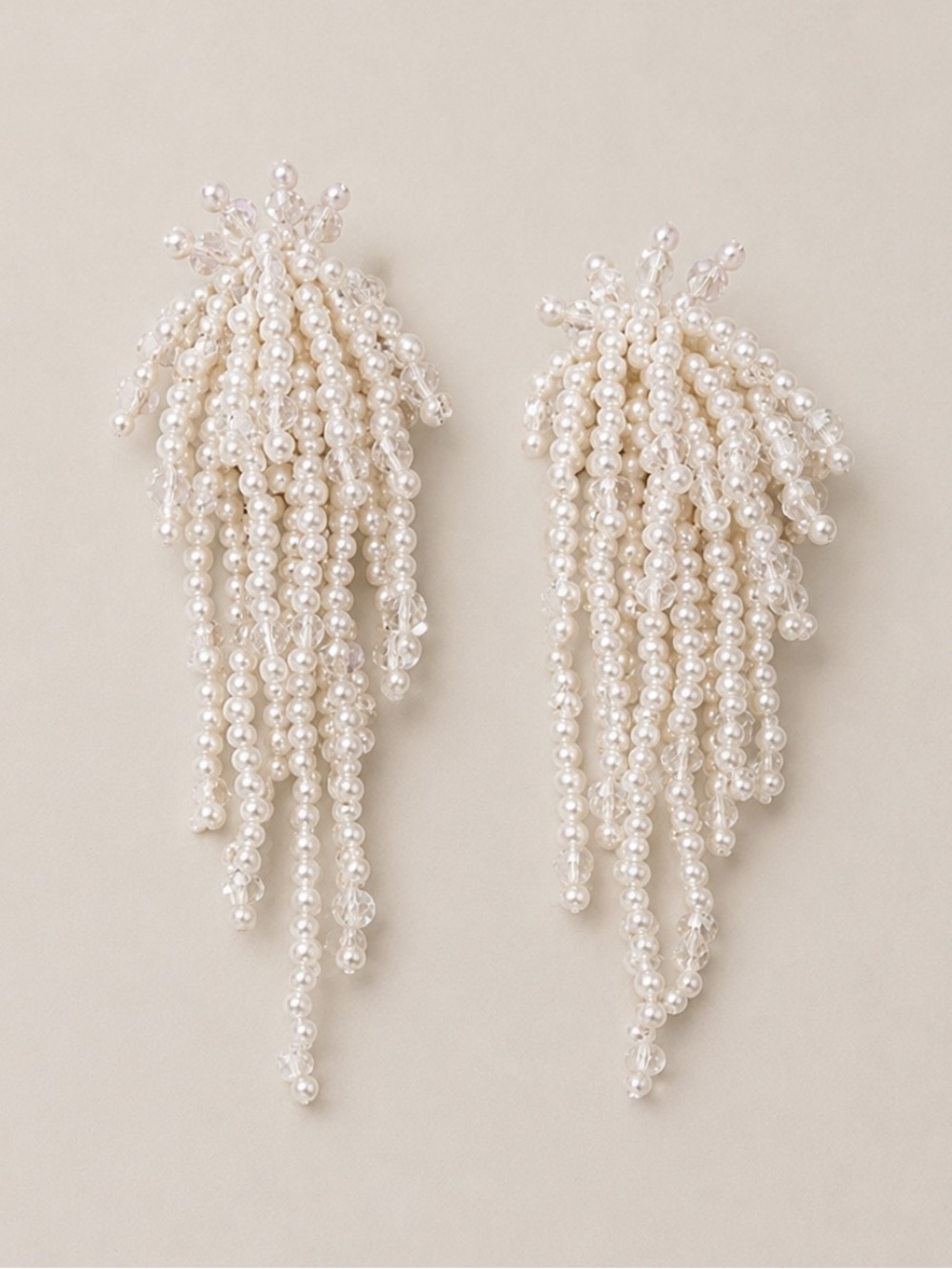 New! White Beaded Pearl Chandelier Statement Earrings (3011) NWOT